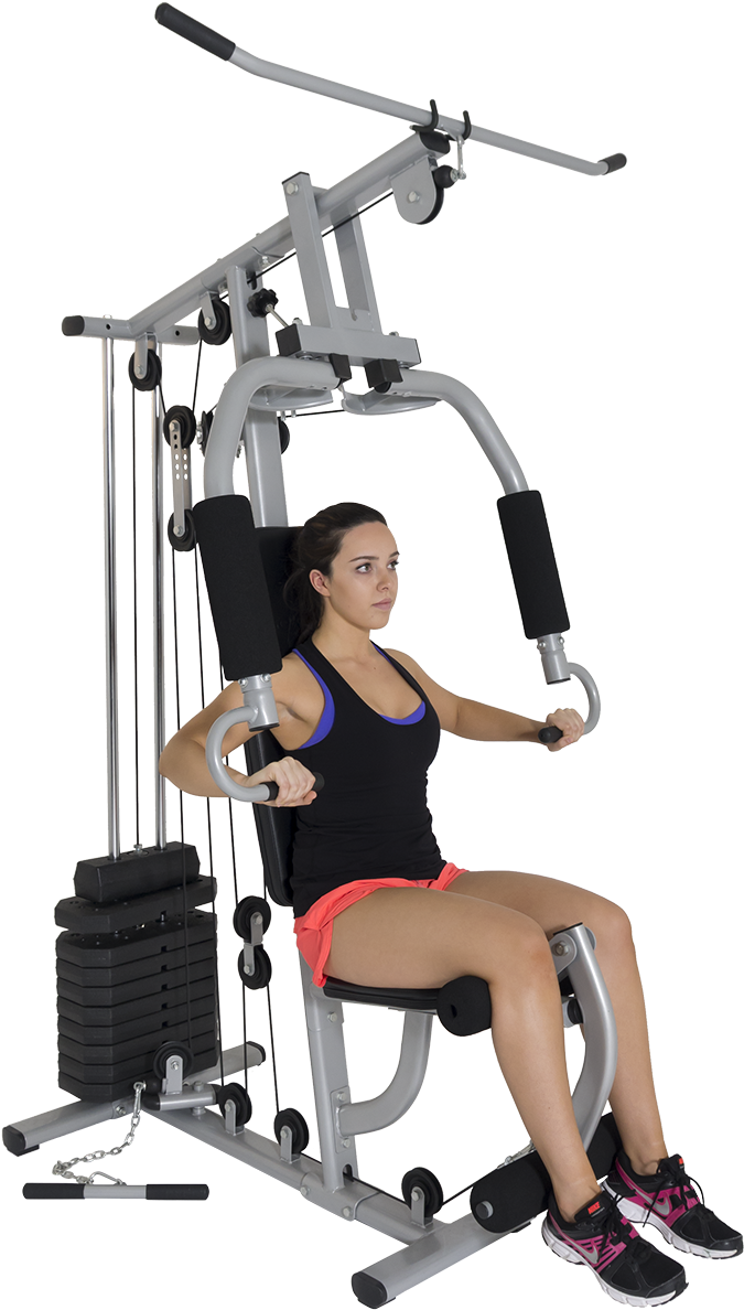 Woman Using Pec Deck Machine PNG image