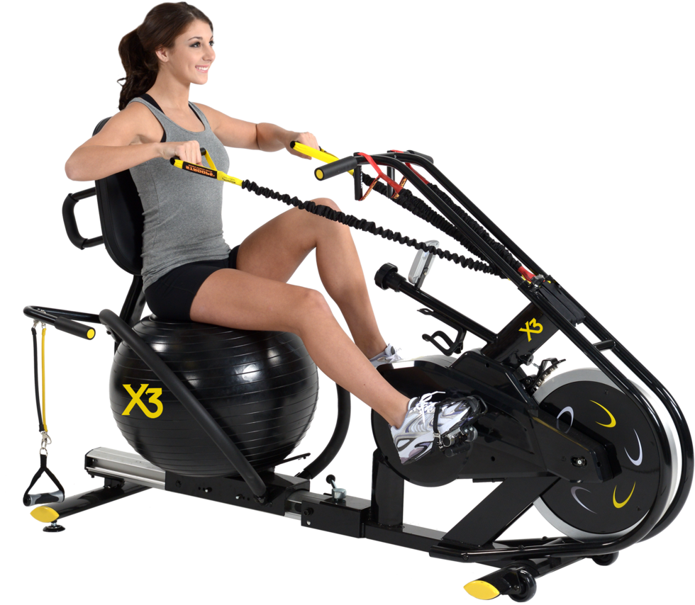 Woman Using Rowing Machine With Stability Ball PNG image