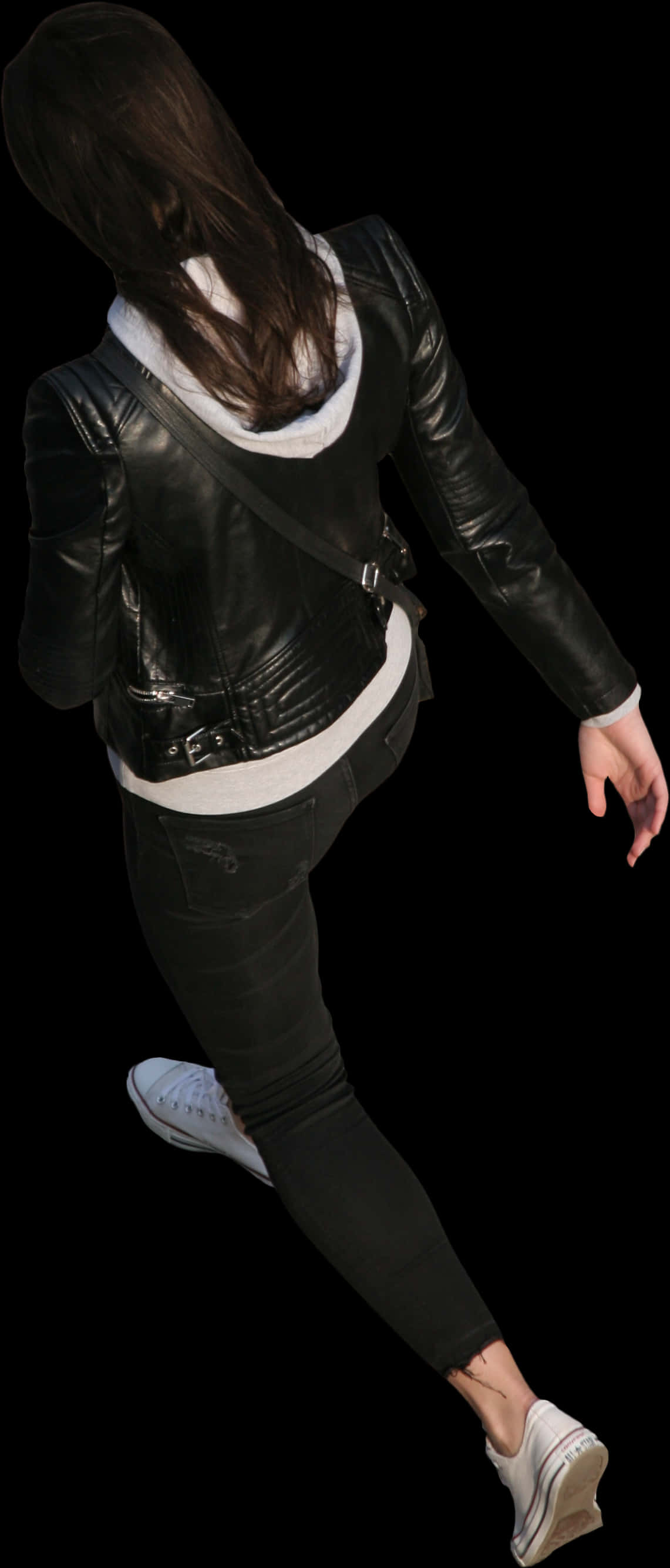 Woman Walking Awayin Leather Jacket PNG image