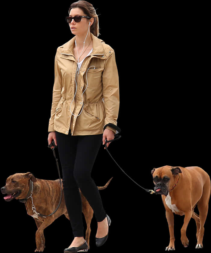 Woman Walking Dogs Casual Outfit PNG image