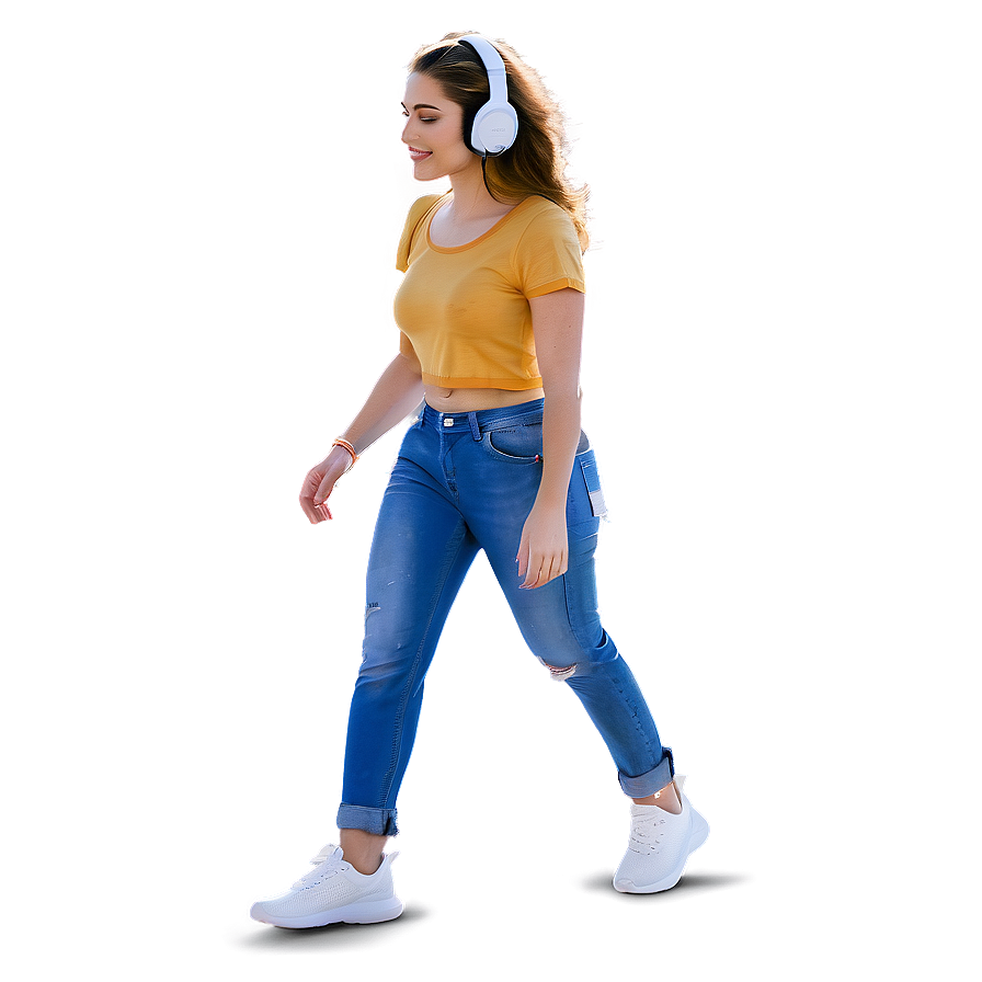 Woman Walking With Headphones Png 06132024 PNG image