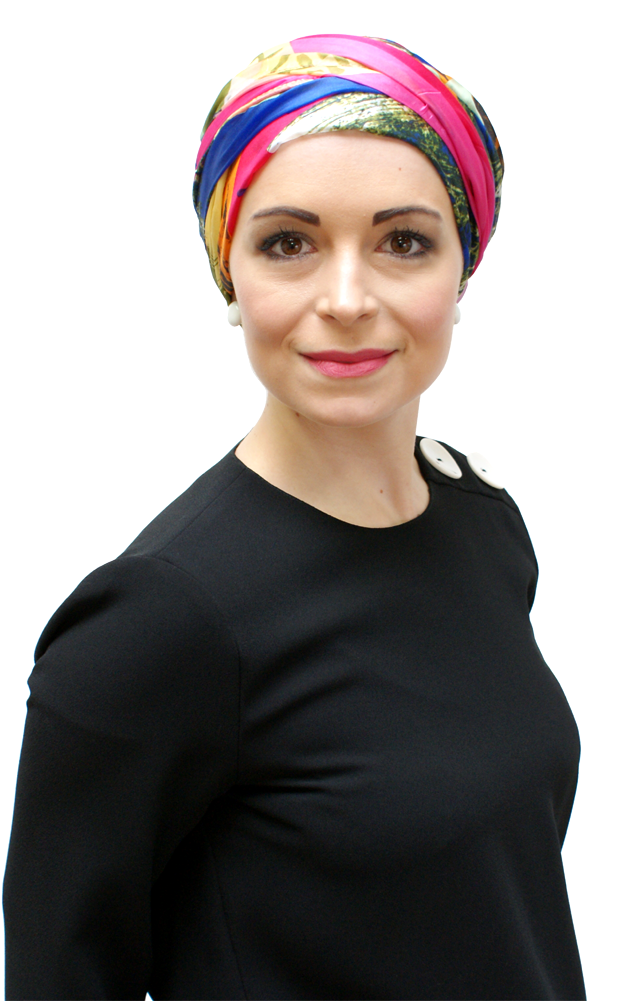 Woman Wearing Colorful Head Bandana PNG image