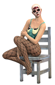 Woman_with_ Day_of_the_ Dead_ Makeup_ Sitting PNG image