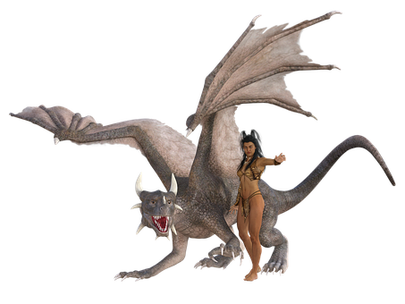 Womanand Dragon Fantasy Art PNG image