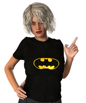 Womanin Batman Shirt Pointing PNG image