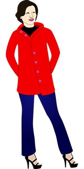 Womanin Red Coatand Blue Pants PNG image