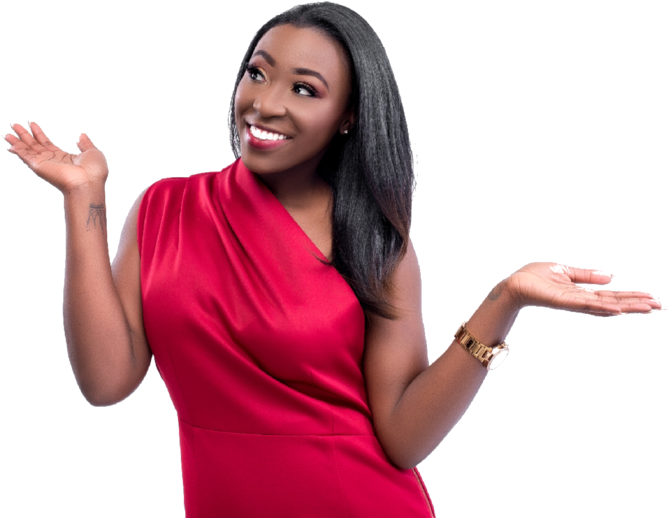 Womanin Red Dress Presenting Something PNG image