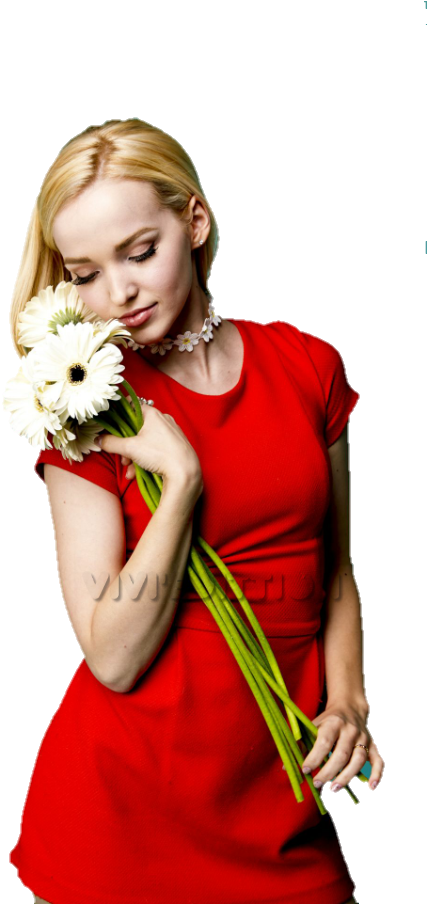 Womanin Red Dresswith White Flowers PNG image