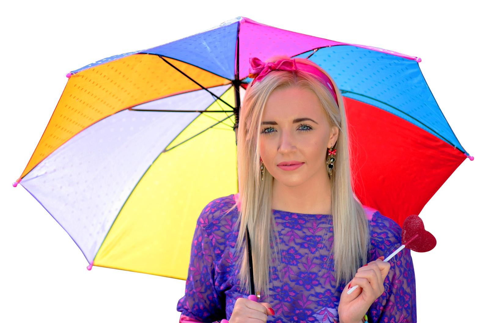 Womanwith Colorful Umbrellaand Lollipop PNG image