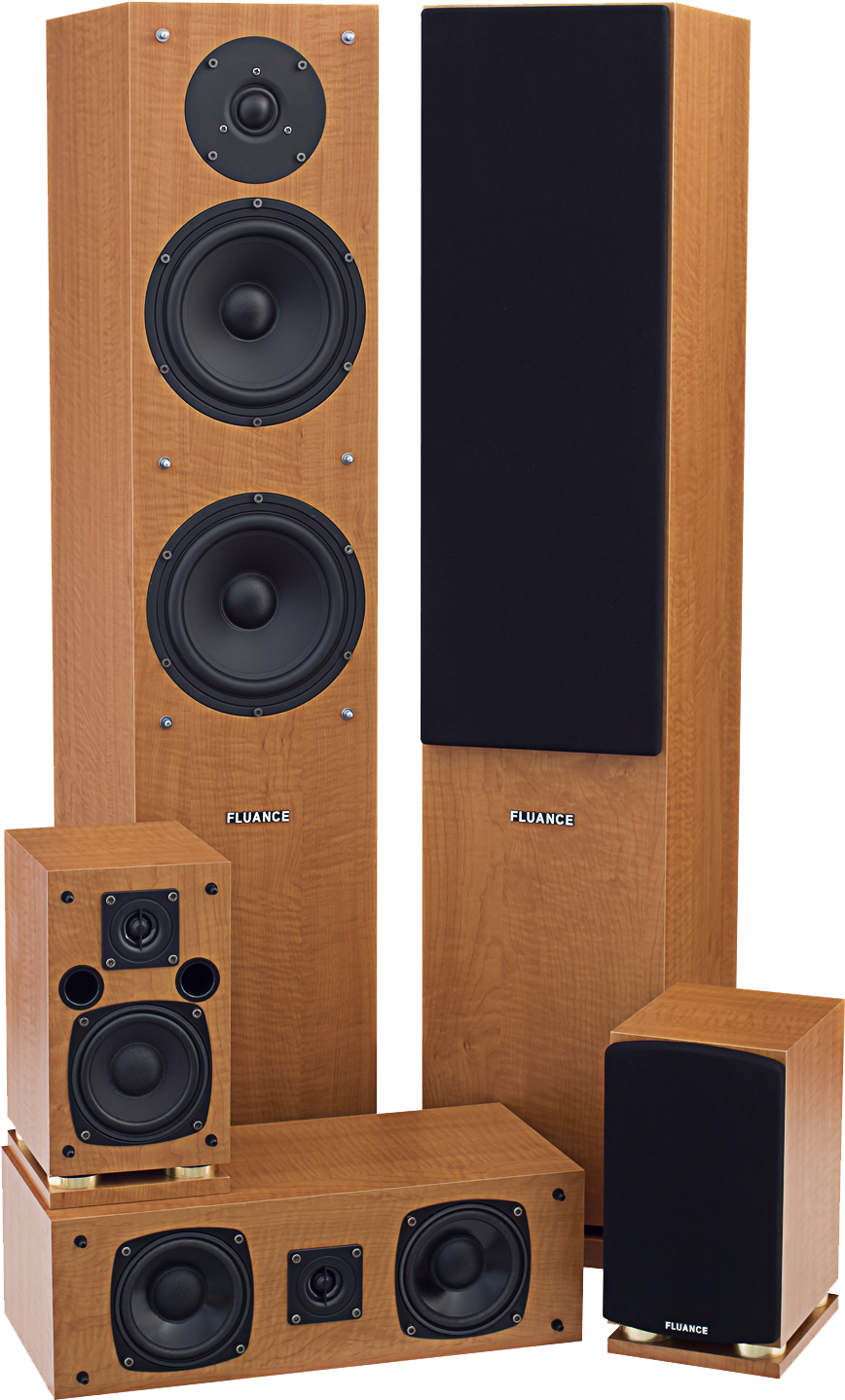 Wood Finish Home Theater Speaker Set PNG image