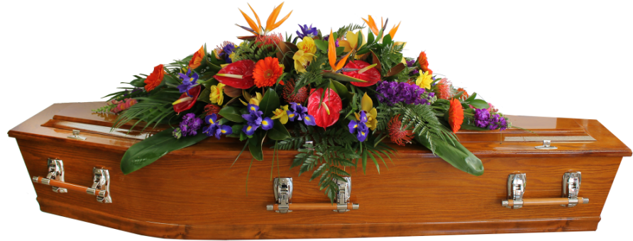Wooden Casketwith Floral Tribute PNG image