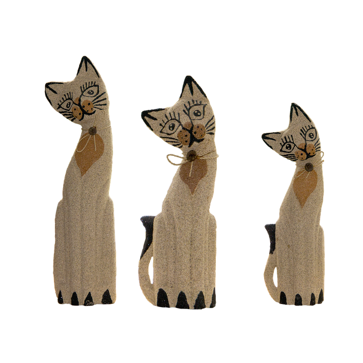 Wooden Cat Figurines Trio.png PNG image