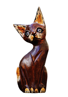 Wooden Cat Sculpture Art PNG image