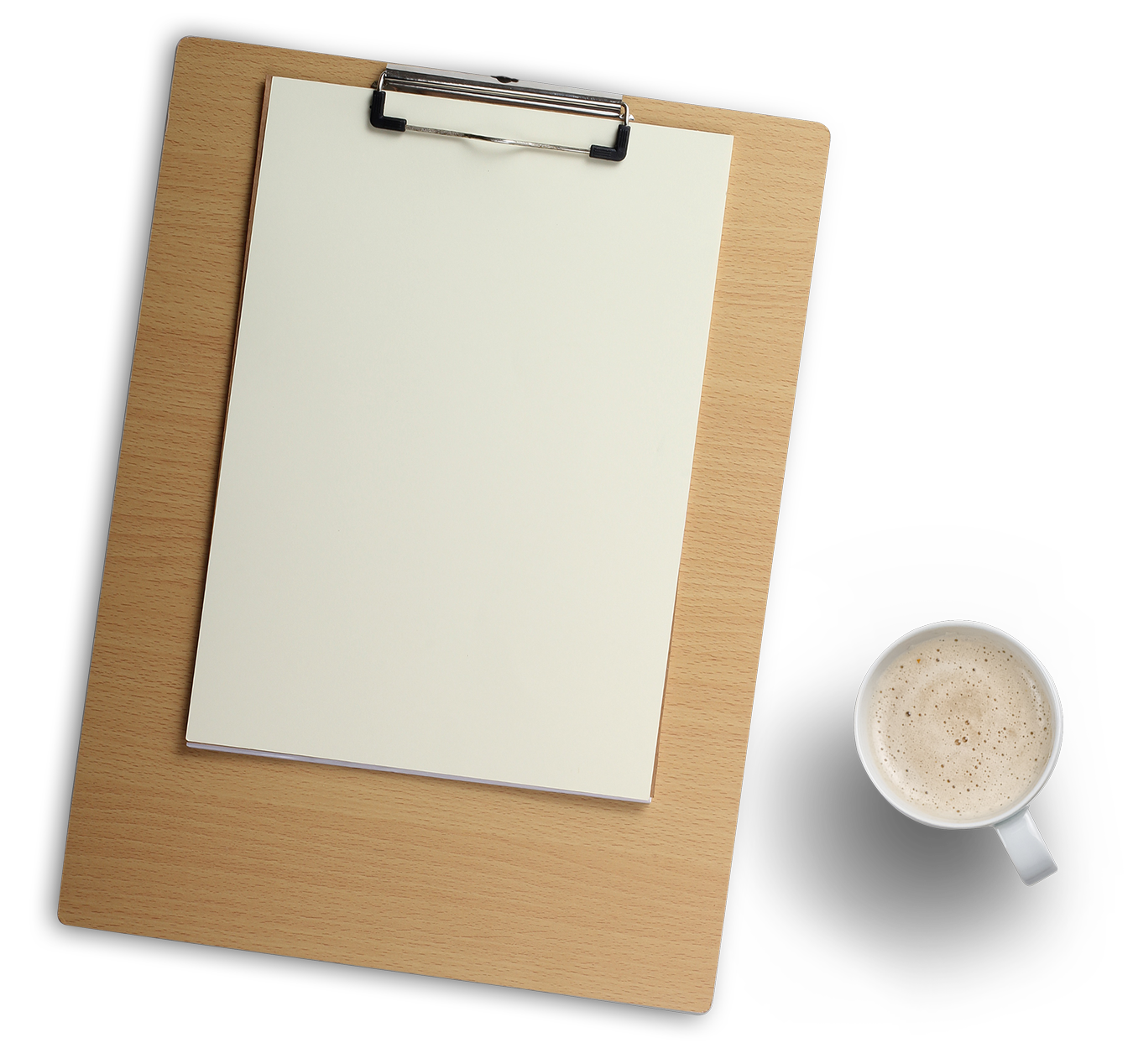 Wooden Clipboardand Coffeeon Desk PNG image
