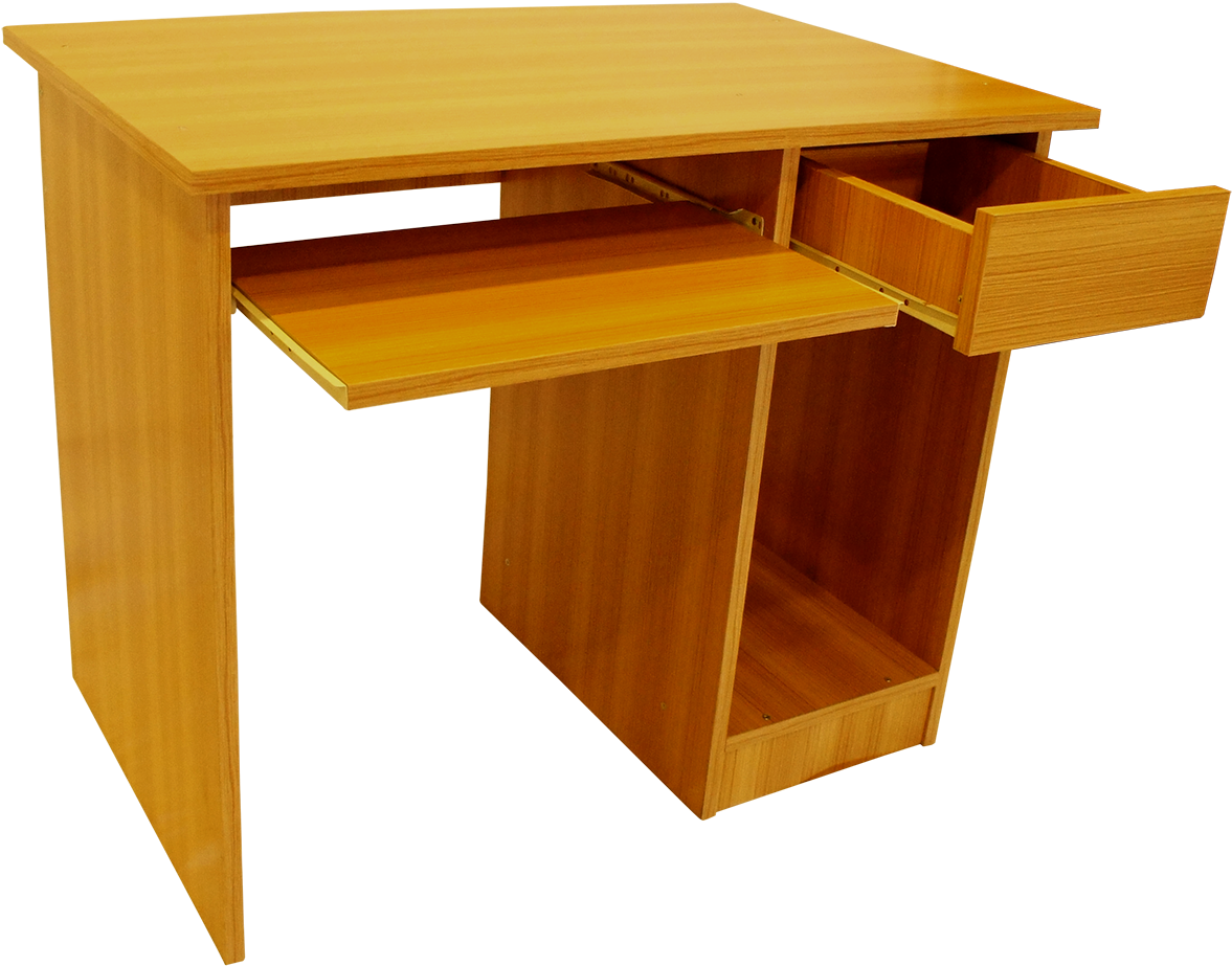 Wooden Computer Deskwith Drawersand Shelves PNG image