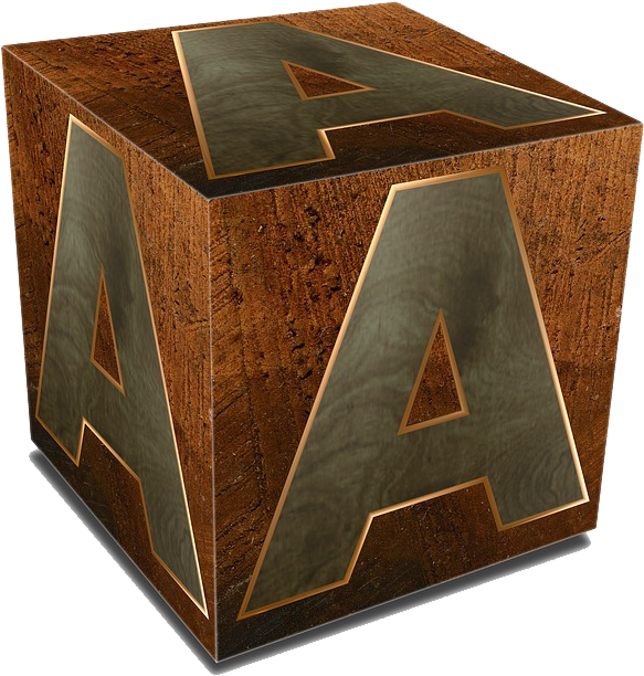 Wooden Cubewith Metallic Letters A PNG image