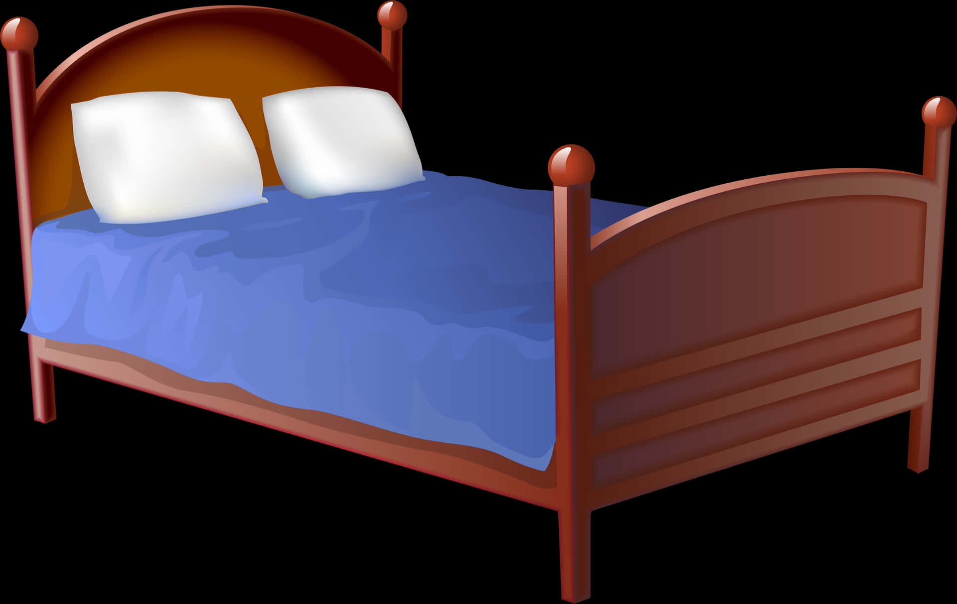 Wooden Double Bedwith Blue Bedding PNG image