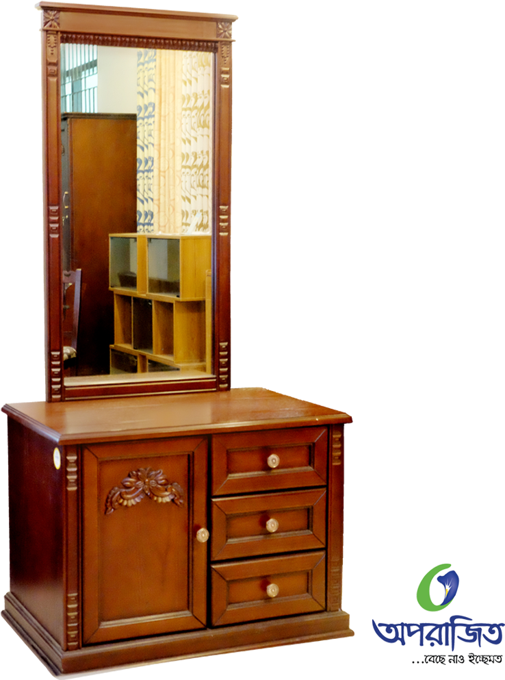 Wooden Dressing Tablewith Mirrorand Drawers PNG image