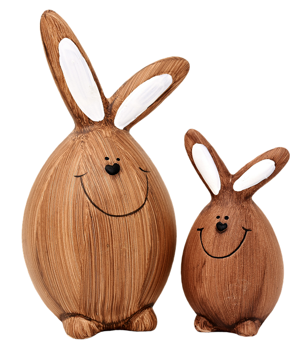 Wooden Easter Bunny Figurines PNG image