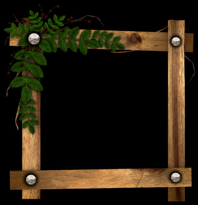 Wooden Framewith Greenery PNG image