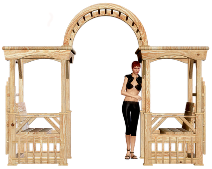 Wooden Guillotineand Woman3 D Render PNG image