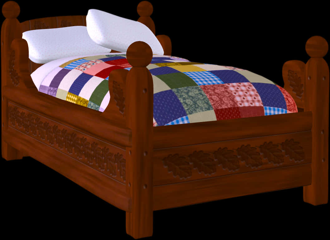 Wooden Quilted Bed Design PNG image