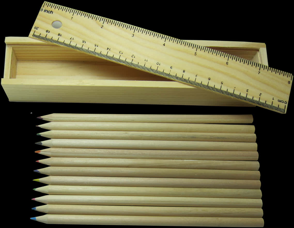 Wooden Rulerand Pencils PNG image