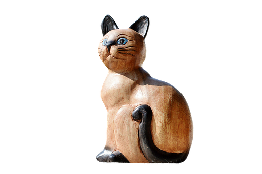 Wooden Siamese Cat Sculpture PNG image