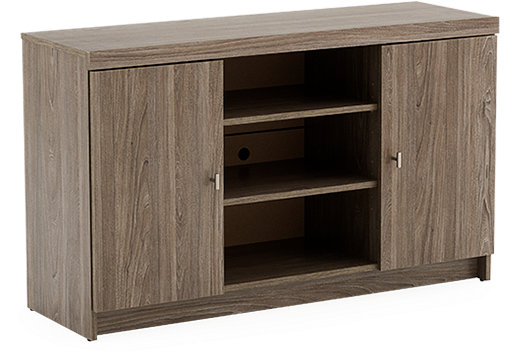 Wooden T V Standwith Storage Compartments PNG image