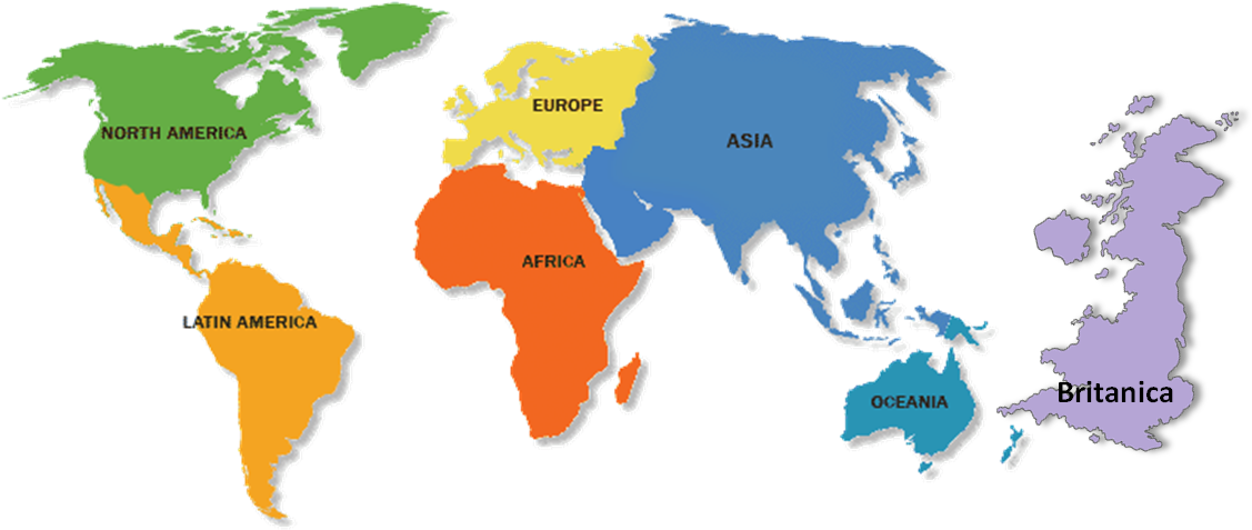 World Continents Color Coded Map PNG image
