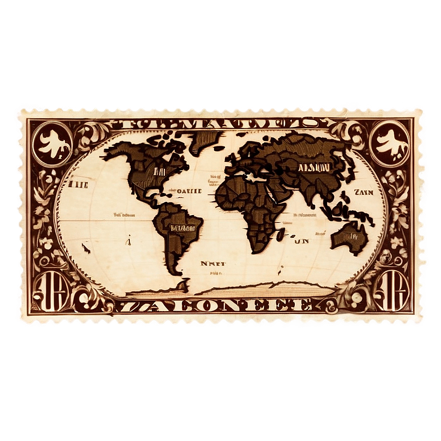 World Map Postage Stamp Png 06122024 PNG image