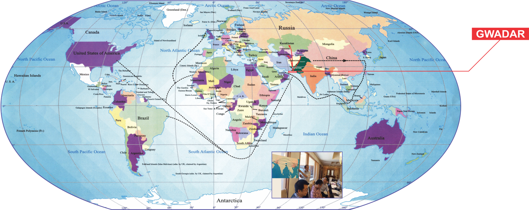 World Map Trade Routes Gwadar Highlight PNG image