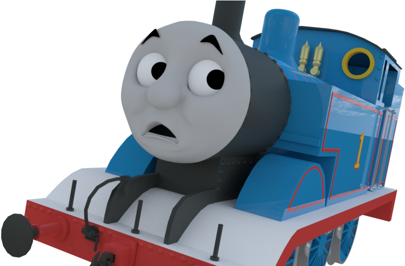 Worried Blue Train Cartoon Character PNG image