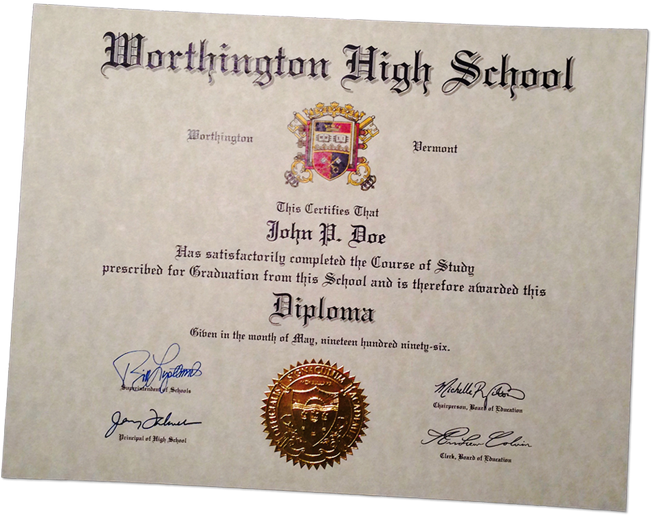 Worthington High School Diploma1996 PNG image