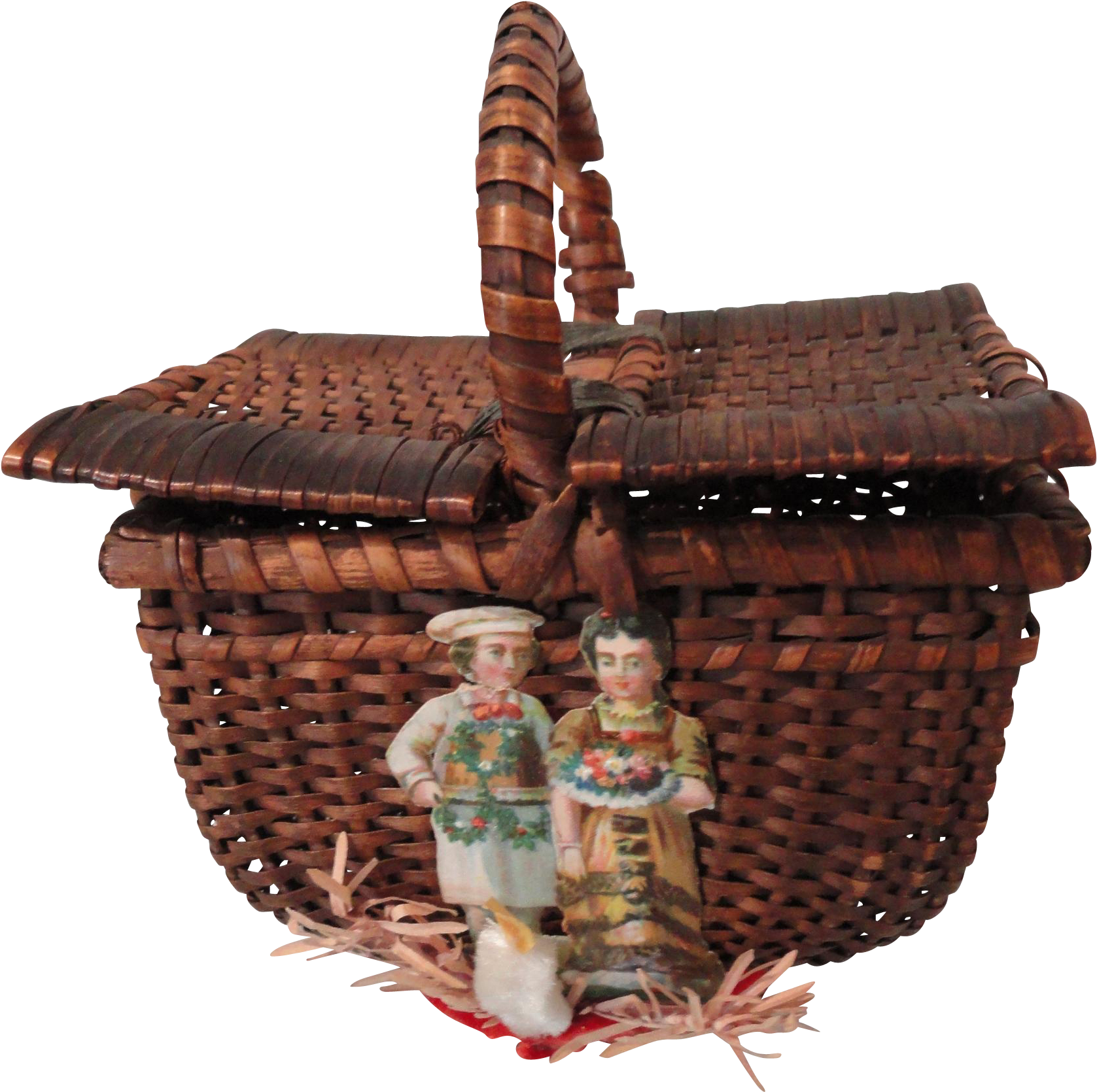 Woven Basketwith Figurinesand Handle PNG image