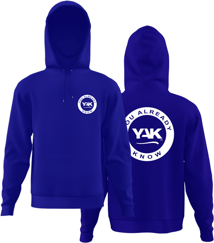 Y A K Branded Blue Hoodie Mockup PNG image