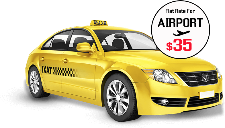 Yellow Airport Taxi Flat Rate Advertisement PNG image