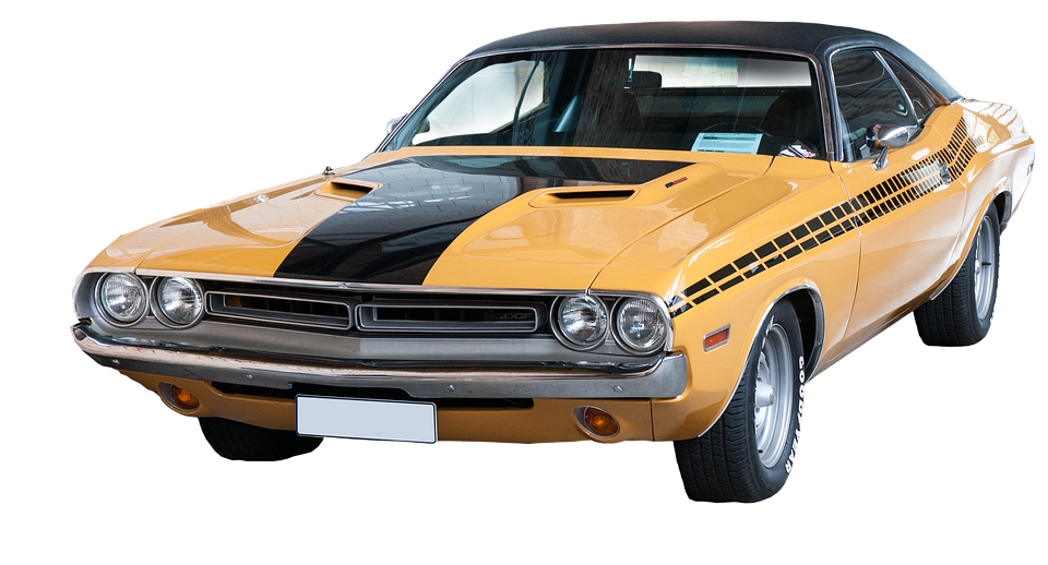 Yellow Black Classic Muscle Car PNG image