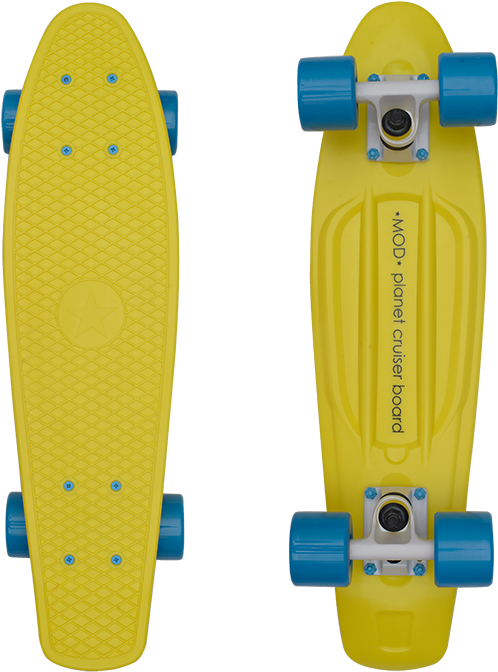 Yellow Blue Penny Skateboard PNG image