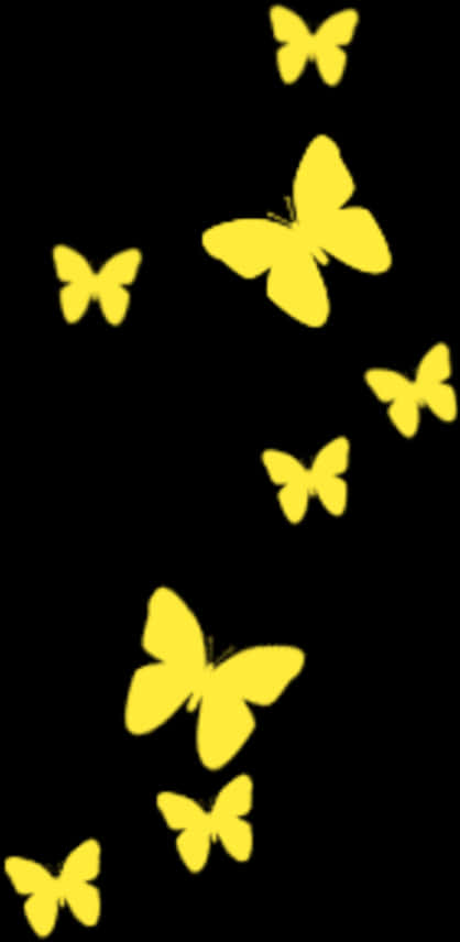 Yellow Butterflieson Black Background PNG image