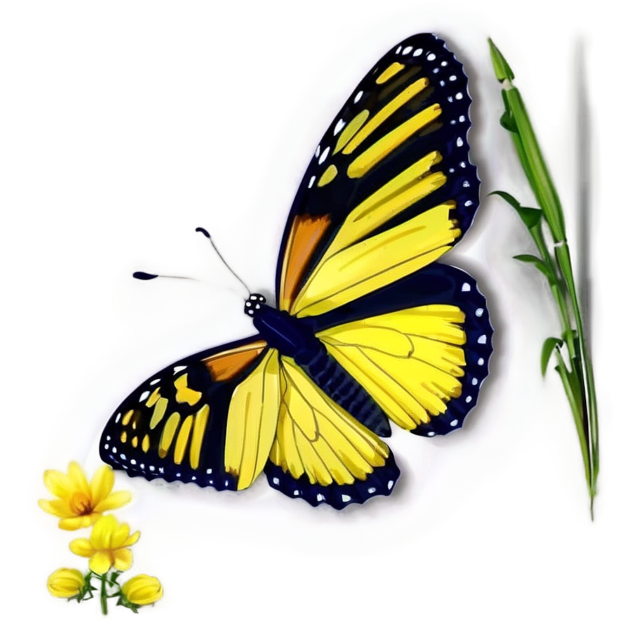 Yellow Butterfly With Shadow Png 06292024 PNG image