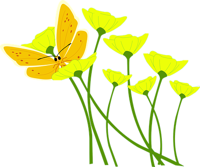 Yellow Butterflyon Flowers PNG image