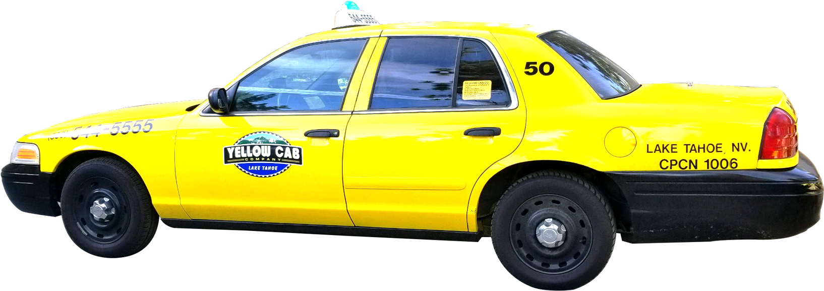 Yellow Cab Lake Tahoe Side View PNG image