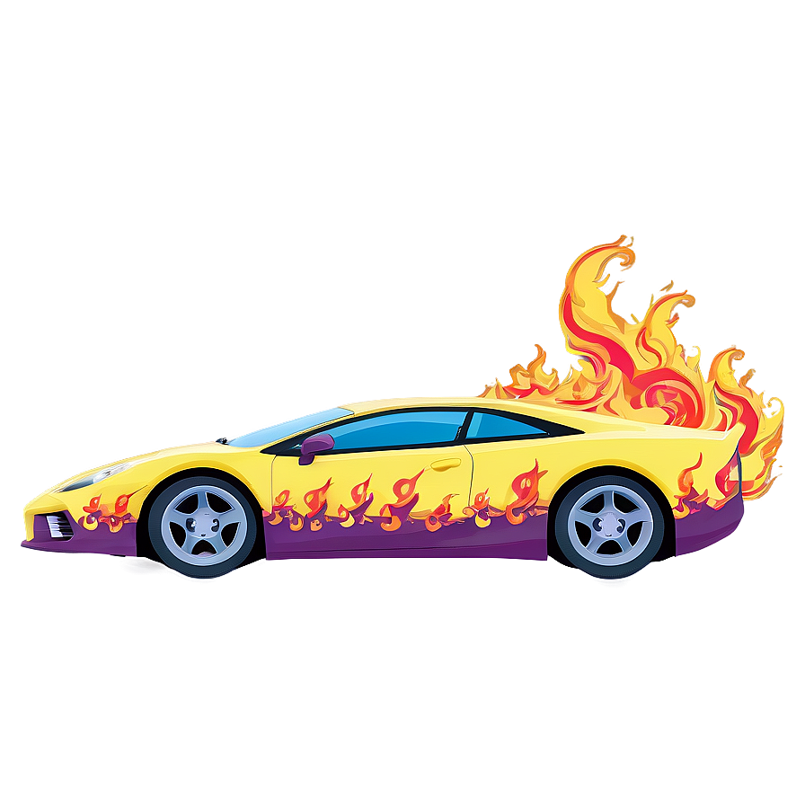 Yellow Car With Flames Png Xmw45 PNG image