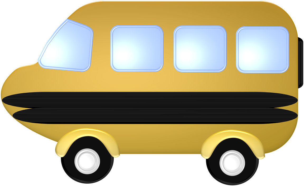 Yellow Cartoon Bus Side View PNG image