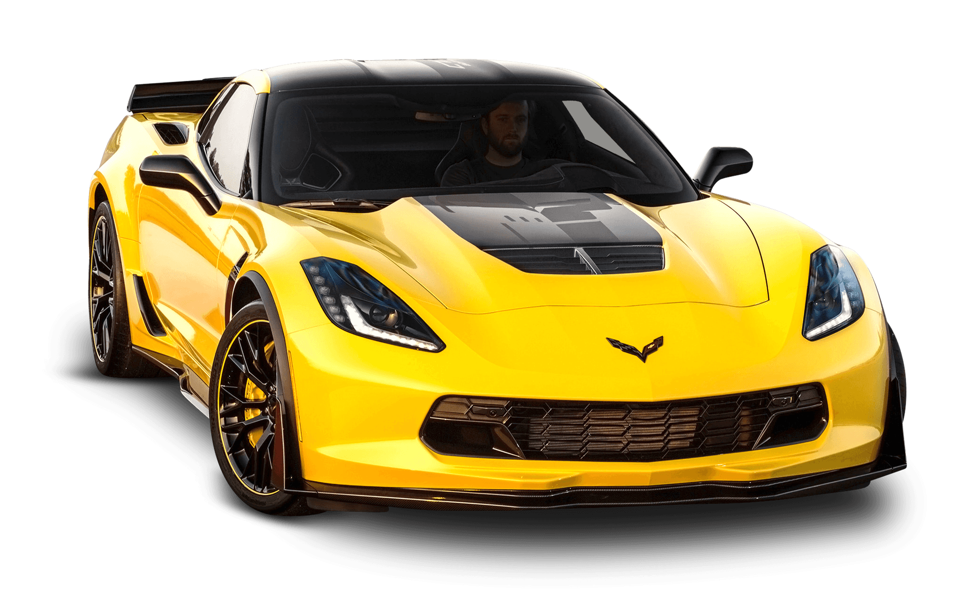 Yellow Corvettewith Driver PNG image