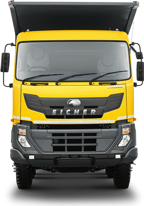 Yellow Eicher Truck Front View PNG image