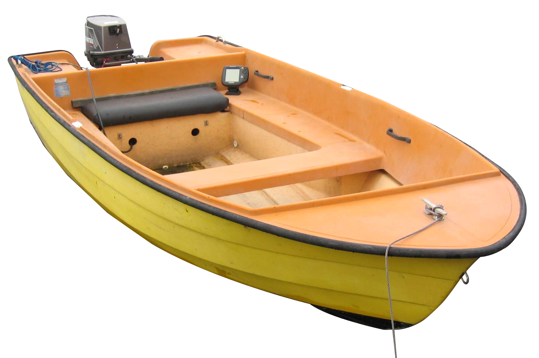 Yellow Fishing Boat With Outboard Motor PNG image