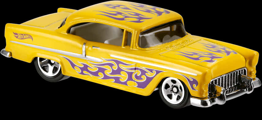 Yellow Flame Hot Wheels Classic Car PNG image
