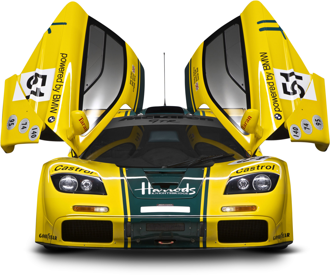 Yellow Mc Laren F1 G T R Racecar PNG image